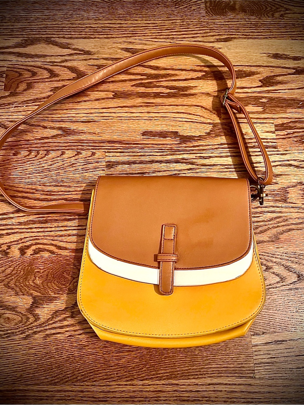 Two-Tone Tan and Yellow Women’s Crossbody Bag with Cream Accent